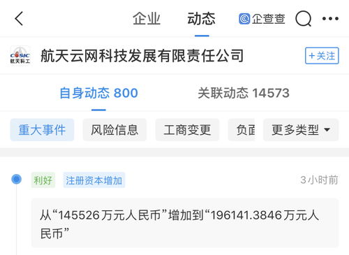 深創(chuàng)投等17家公司入股航天云網(wǎng)，注冊(cè)資本激增34.78%